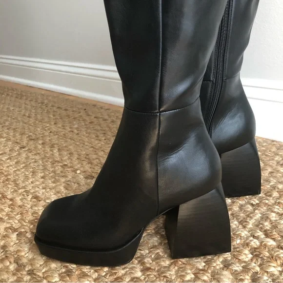 Jeffrey Campbell Black Heeled Boots with Chunky Heel - Picture 8 of 14